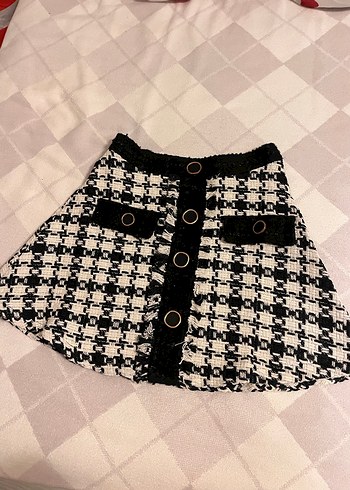 Düğmeli Siyah Beyaz mini Ekose Etek - Görsel 3