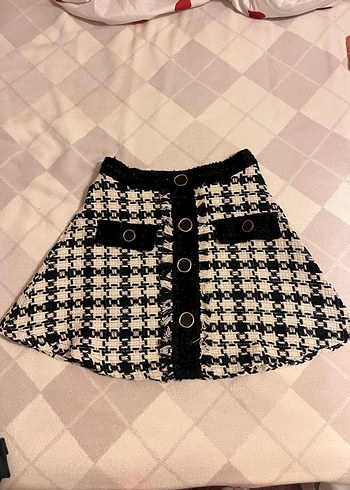 Düğmeli Siyah Beyaz mini Ekose Etek - Görsel 5