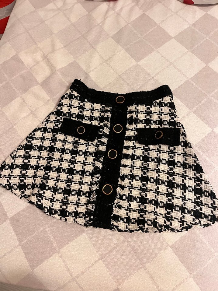 Düğmeli Siyah Beyaz mini Ekose Etek - Görsel 3