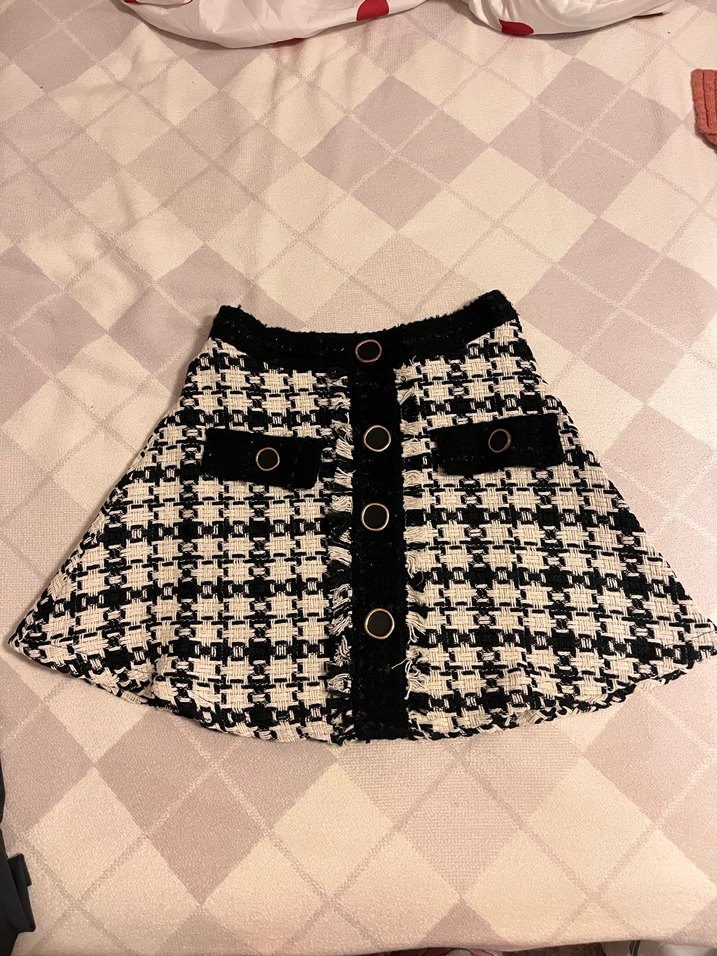 Düğmeli Siyah Beyaz mini Ekose Etek - Görsel 5