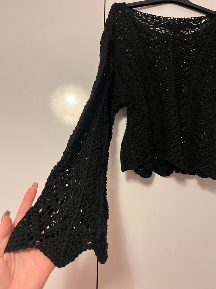 Siyah Bohem Örgü Kadın Kazak - Görsel 2