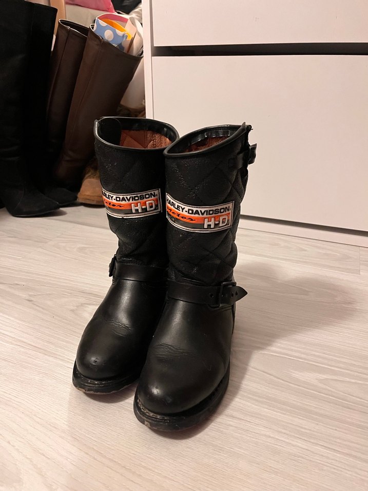 Harley-Davidson Siyah Deri Biker Bot - Görsel 3