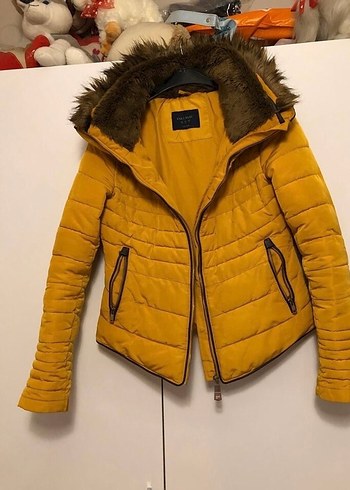 Sarı Kürklü Kadın Kışlık Mont - Görsel 2