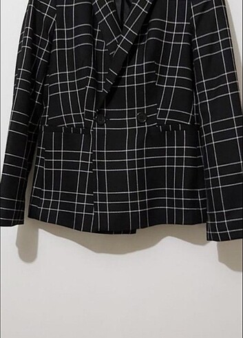 Siyah çizgili ekoseli blazer ceket 
