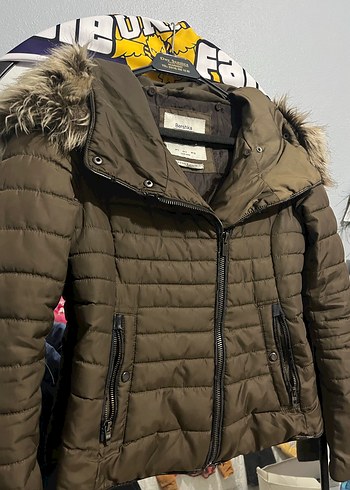 Kürk Detaylı Haki Kadın Mont - Görsel 4