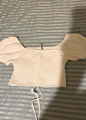 Addax Smocklu Balon Kollu Crop Bluz