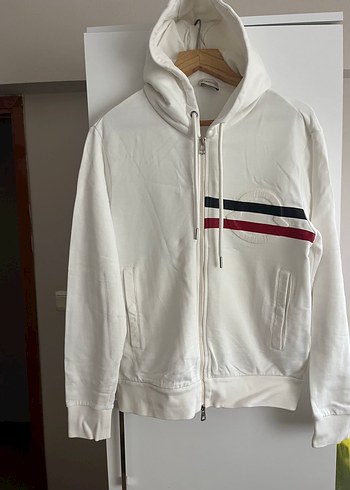 Moncler Beyaz Kapusonlu Fermuarli Sweatshirt