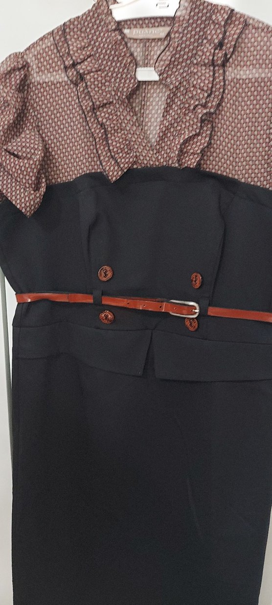 Kemerli, Notched Yaka, Deri Kadın Ofis Elbisesi - Görsel 2