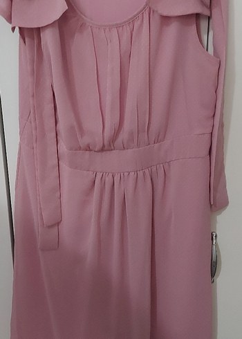 Pembe Midi Renkli Volanlı Kolsuz Elbise - Görsel 2