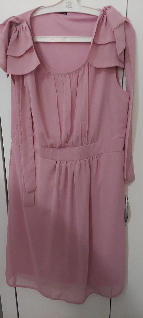 Pembe Midi Renkli Volanlı Kolsuz Elbise - Görsel 2