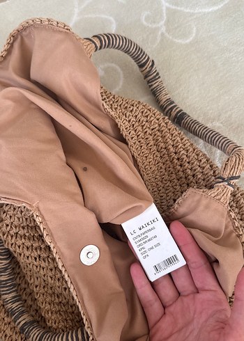 Beden camel Renk Bej Hasır Dantel Kadın Çanta