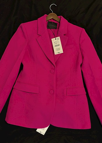 Zara Dugmeli Koyu Pembe Kadin Blazer Ceket Pantolon