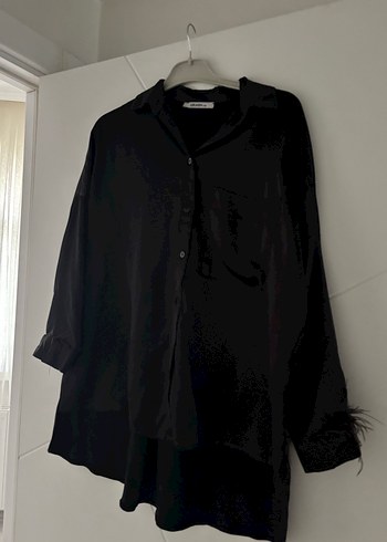 Uzun Kollu Siyah Dökümlü Kadın Gömlek - Görsel 3