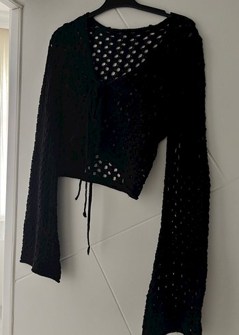 Siyah V Yaka Örgü Gotik Kadın Kazak - Görsel 2