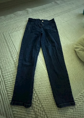 Düğmeli Lacivert Kadın Midi Denim Jean - Görsel 2