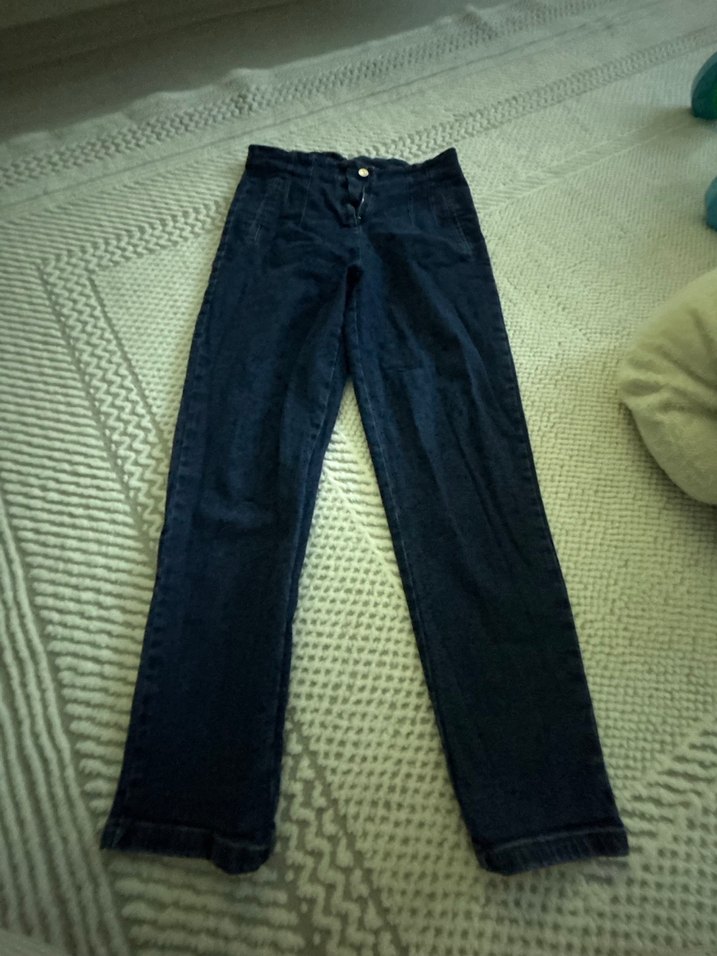 Düğmeli Lacivert Kadın Midi Denim Jean - Görsel 2