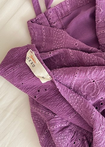 xs Beden mor Renk Mor V Yaka Dantelli Bohem Mini Crop Top