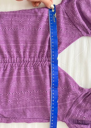 xs Beden Mor V Yaka Dantelli Bohem Mini Crop Top