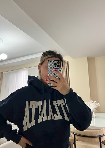 Fermuarlı Kapüşonlu Mavi Sweatshirt - Görsel 7