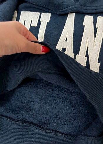 Fermuarlı Kapüşonlu Mavi Sweatshirt - Görsel 3