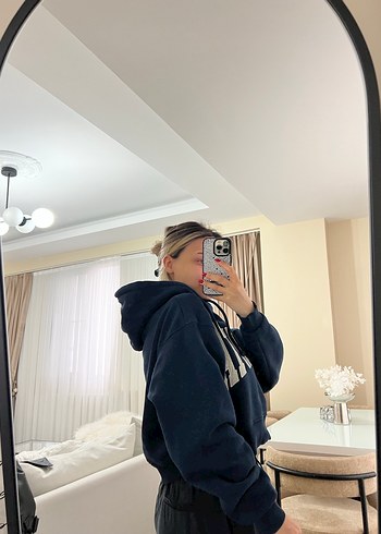 Fermuarlı Kapüşonlu Mavi Sweatshirt - Görsel 10