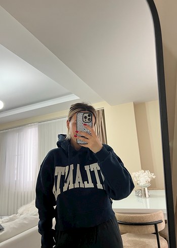 Fermuarlı Kapüşonlu Mavi Sweatshirt - Görsel 6