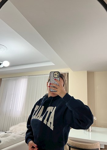 Fermuarlı Kapüşonlu Mavi Sweatshirt - Görsel 9