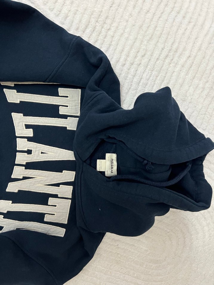 Fermuarlı Kapüşonlu Mavi Sweatshirt - Görsel 2