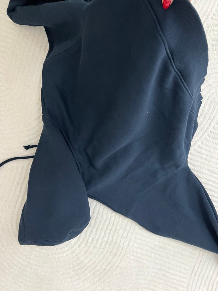 Fermuarlı Kapüşonlu Mavi Sweatshirt - Görsel 5