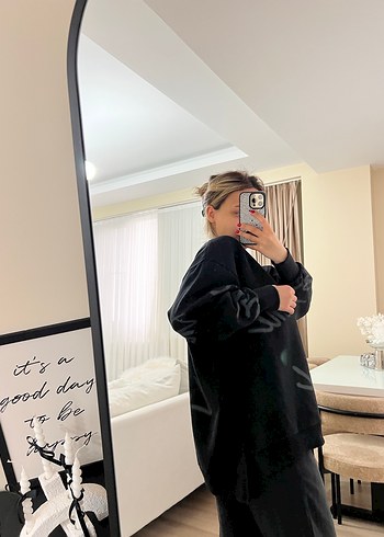 Siyah Baskılı Kadın Sweatshirt - Görsel 9