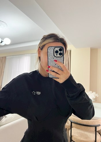 Siyah Uzun Kollu Midi Elbise - Görsel 14