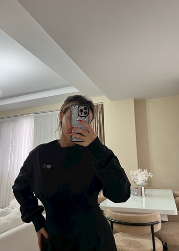 Siyah Uzun Kollu Midi Elbise - Görsel 2