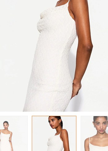 Dantel Detaylı Beyaz Uzun Bohem Elbise bershka - Görsel 3