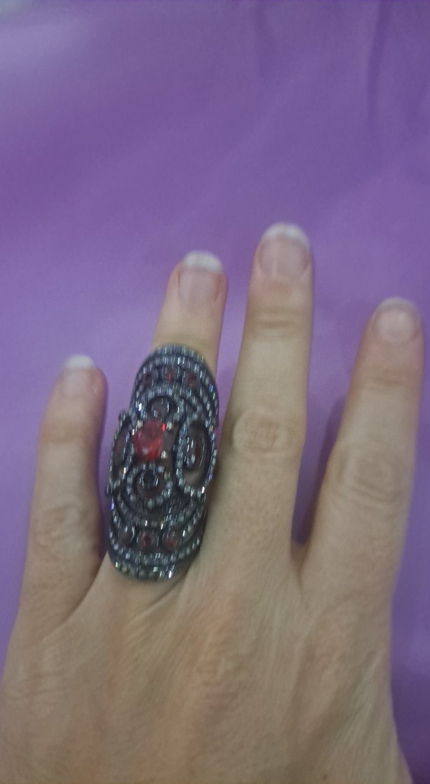 Kırmızı İşlemeli Gotik Kadın Yüzük - Görsel 2