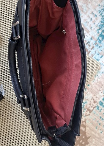 Siyah Deri Fermuarlı Kadın İş Çantası ve cüzdan - Görsel 5