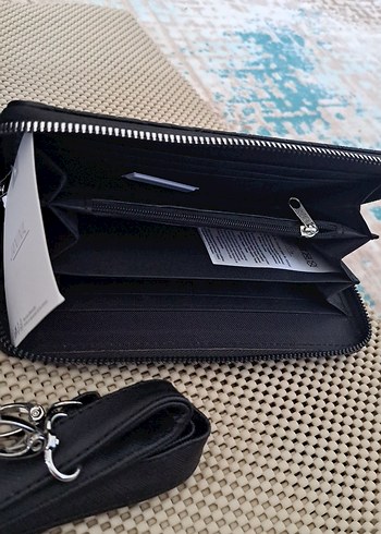 Siyah Deri Fermuarlı Kadın İş Çantası ve cüzdan - Görsel 2