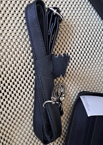 Siyah Deri Fermuarlı Kadın İş Çantası ve cüzdan - Görsel 3