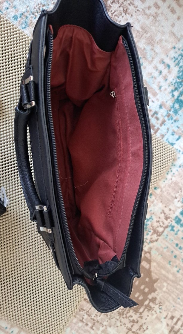 Siyah Deri Fermuarlı Kadın İş Çantası ve cüzdan - Görsel 5