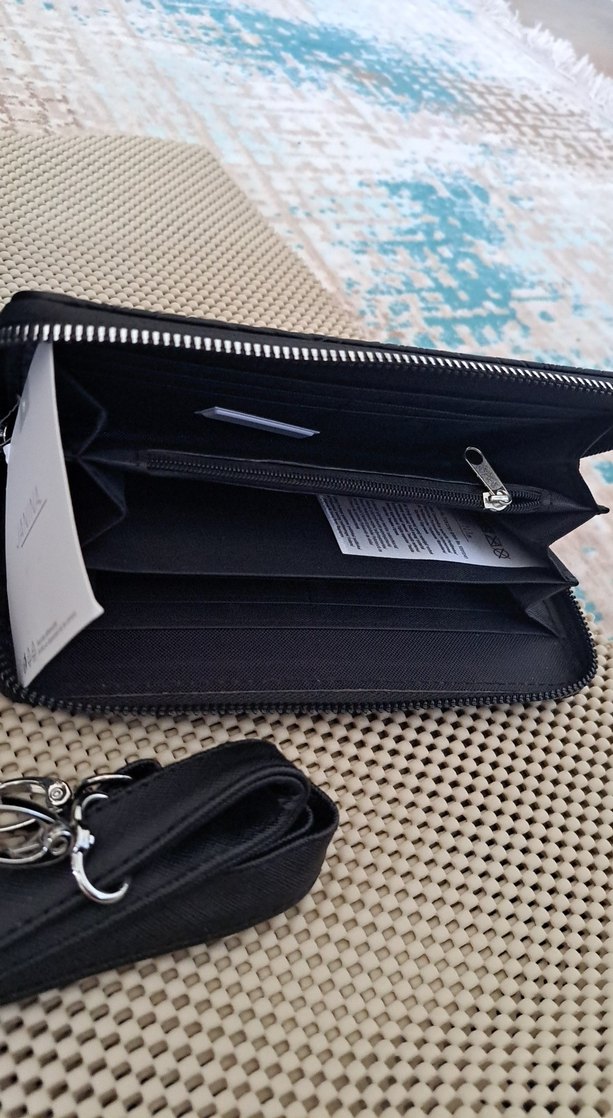 Siyah Deri Fermuarlı Kadın İş Çantası ve cüzdan - Görsel 2