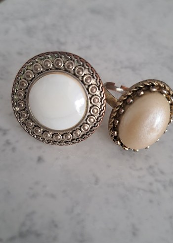 Beyaz Boncuklu Vintage Kadın Yüzük - Görsel 2