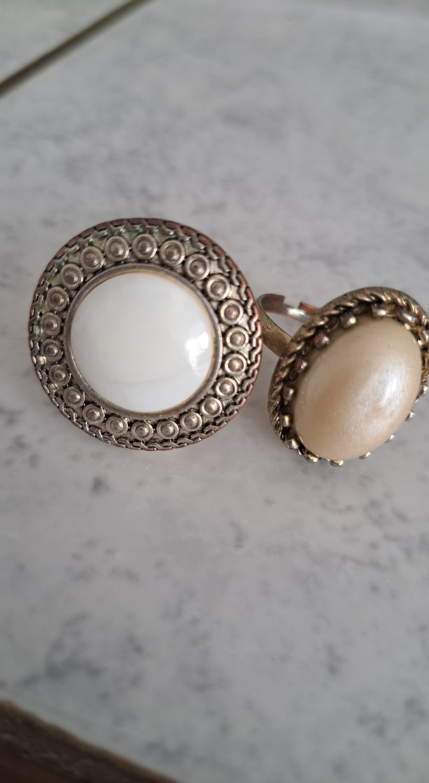Beyaz Boncuklu Vintage Kadın Yüzük - Görsel 2