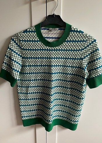 Cos Retro Geometrik Desenli Kisa Kollu Triko Kazak