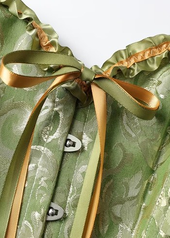 Yeşil Vintage Dantel İşlemeli Straplez Büstiyer - Görsel 4