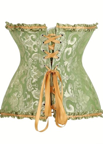 Yeşil Vintage Dantel İşlemeli Straplez Büstiyer - Görsel 3