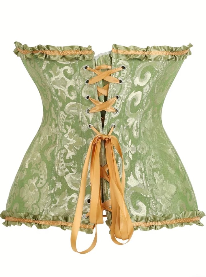 Yeşil Vintage Dantel İşlemeli Straplez Büstiyer - Görsel 3