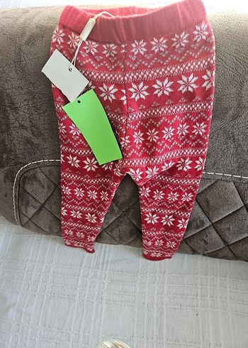 Kız Çocuk Kırmızı Desenli Triko Tayt - Görsel 2