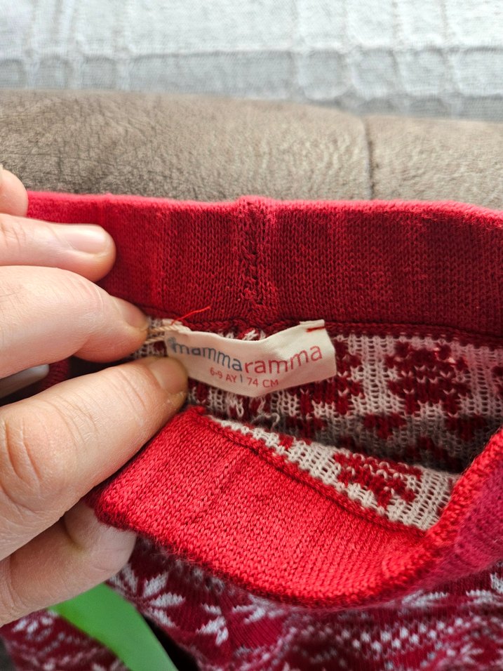 Kız Çocuk Kırmızı Desenli Triko Tayt - Görsel 3