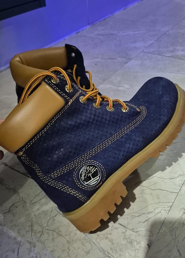 Erkek icin mavi kendinden desenli  bağcıklı bot - Görsel 2