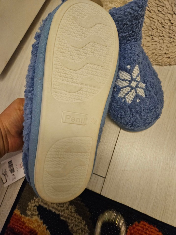 Mavi Nakışlı Sıcak Ev Terliği - Görsel 5