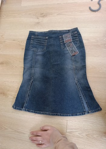 Gri Mavi Hamile Midi Kot Etek - Görsel 4